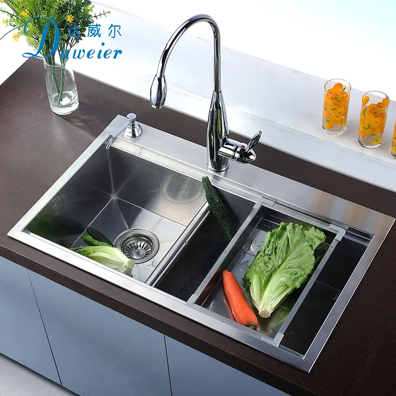 farmhouse sink kitchen Handmade Topmounted double bowl stainless steel kitchen sink