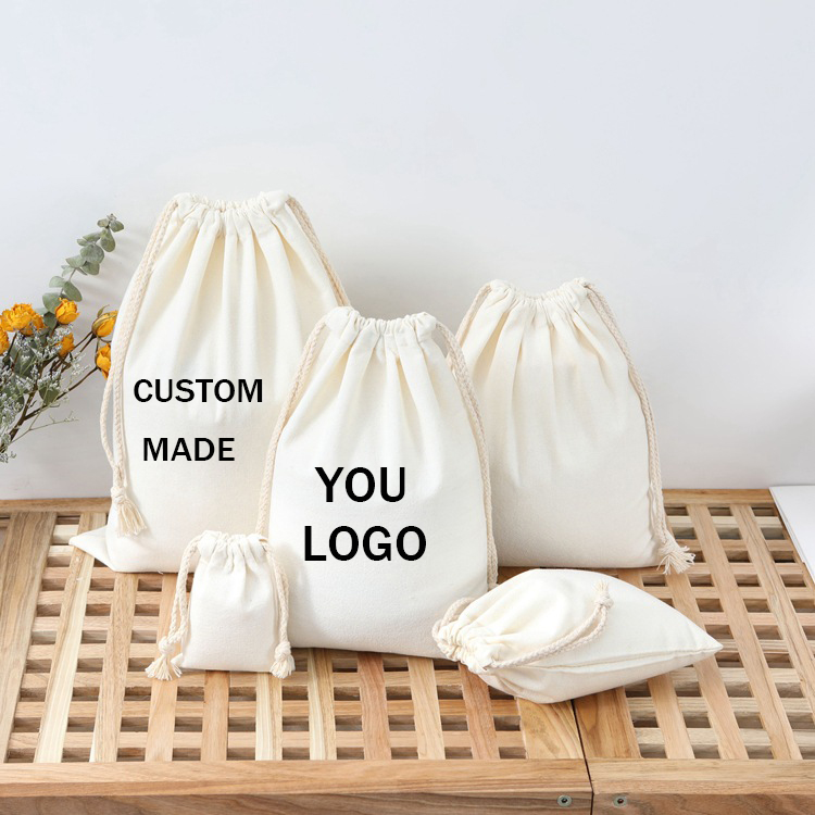 Manufacturers Supply Wholesale Cheap Cotton Bags Linen Bags Drawstring Drawstring Pockets Customizable Logo Canvas Bags