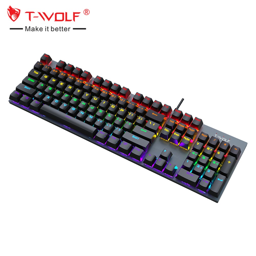 Механическая USB-клавиатура T17, проводная клавиатура RGB с радужной подсветкой для игрового компьютера, эргономичная мультимедийная клавиатура с 104 клавишами