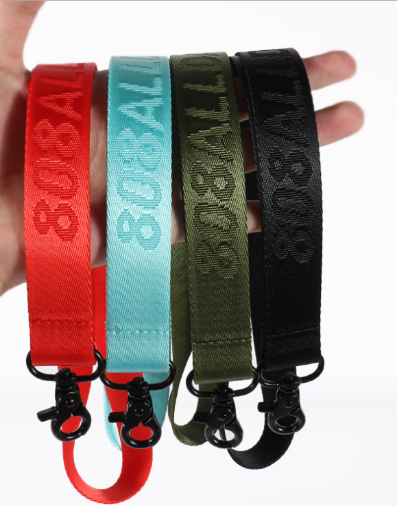 Custom High quality Woven Logo Lanyards 2.5 cm Keychain Black Nylon Lanyard with PU Leather Card Case
