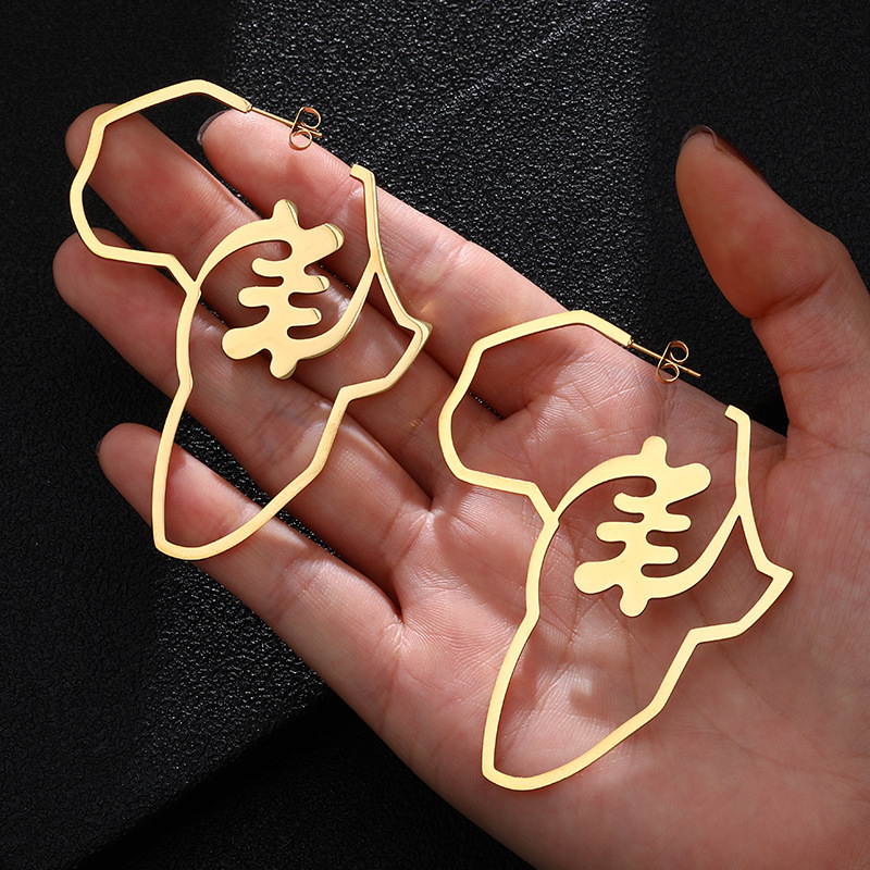 New Arrival African Map Stud Earrings Custom High Quality Ethnic Symbol Jewelry Stainless Steel Supremacy God Earrings For Gift