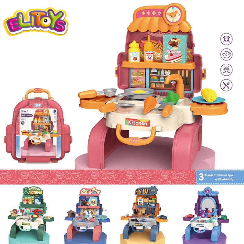 2021 Pretend Play 3 in 1 kitchen toys school bag doctor/nurse/pet/beauty/tool/ kitchen set toys for kids
