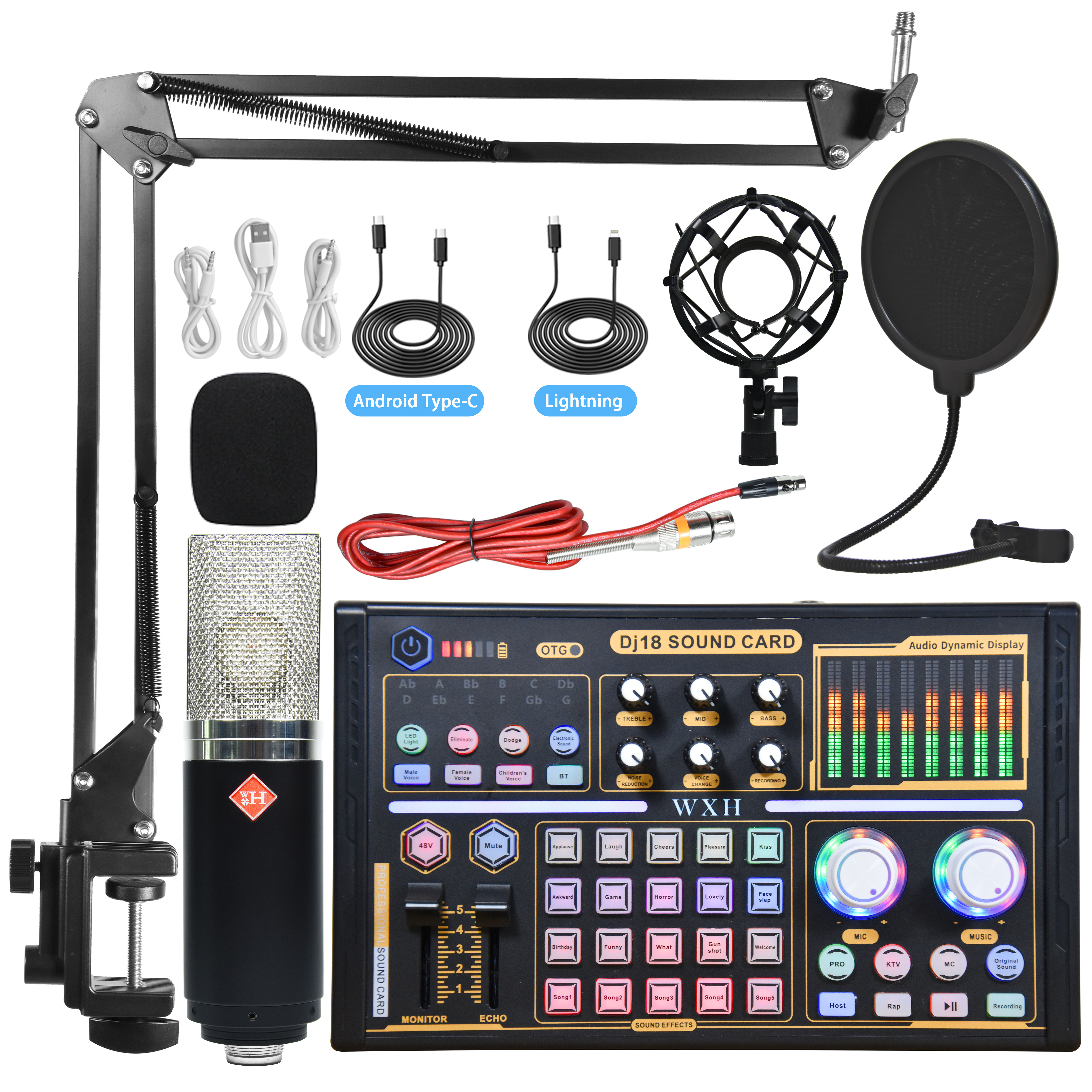 Профессиональный BM800 900 K20 Microfono & DJ18 многофункциональный набор звуковых карт 48 В караоке студийный записывающий конденсаторный микрофон