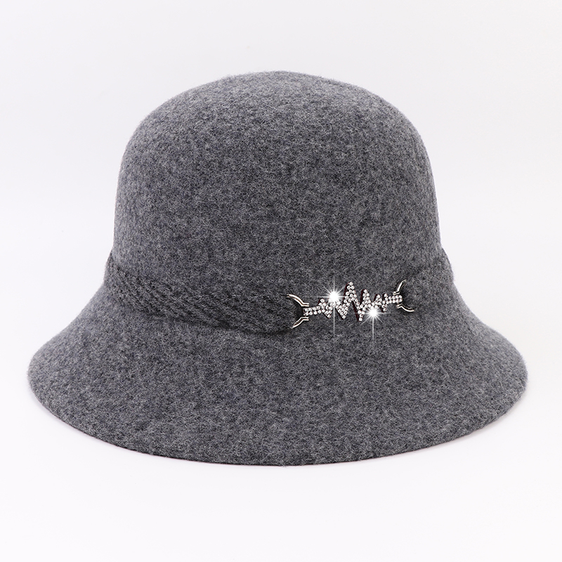 New wave female hat with diamond buckle popular all-wool ladies basin hat