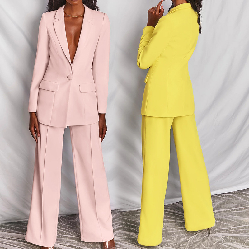 Autumn Long Sleeve Two Piece Suit Spring Jacket Casual Wide Leg Pants Two Piece Set blazer suit women's suits