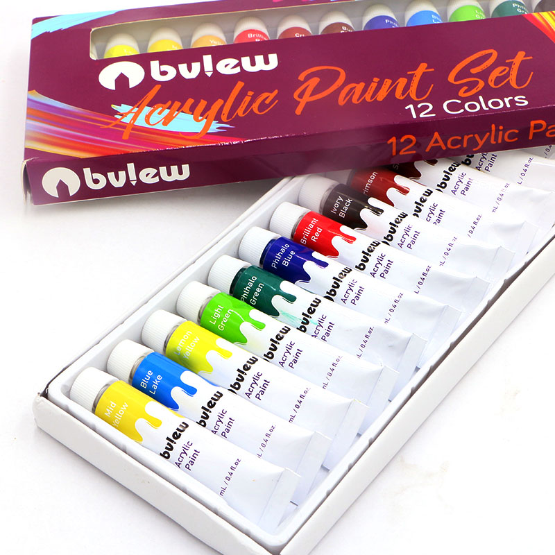 Bview Art Quick Delivery 12 Colors 12ml Acrylic Paint for Glass Stone Plastic Wall Canvas Painting