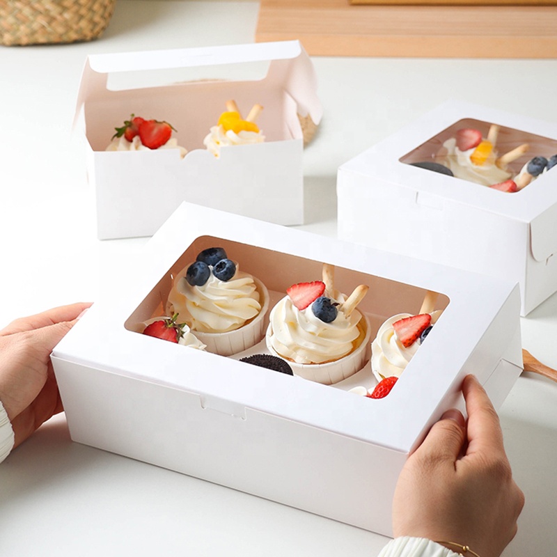 ODM/OEM Large Square Transparent Window Food Packaging Box White Brown Transparent Cake Box