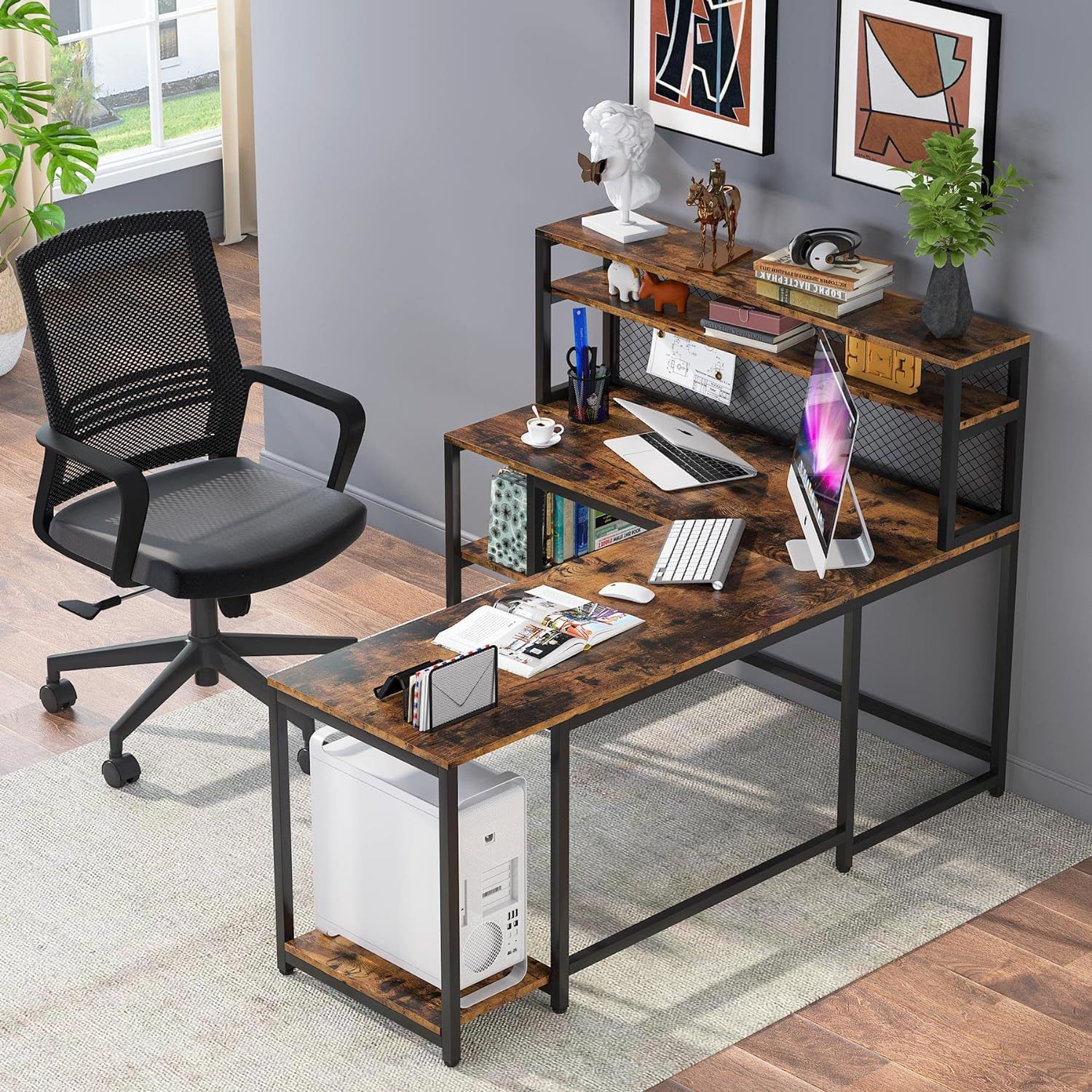 Modern L-Shaped Iron Computer Table Desk for Home Office & Study Versatile Furniture for Living Room Apartment & Office Building