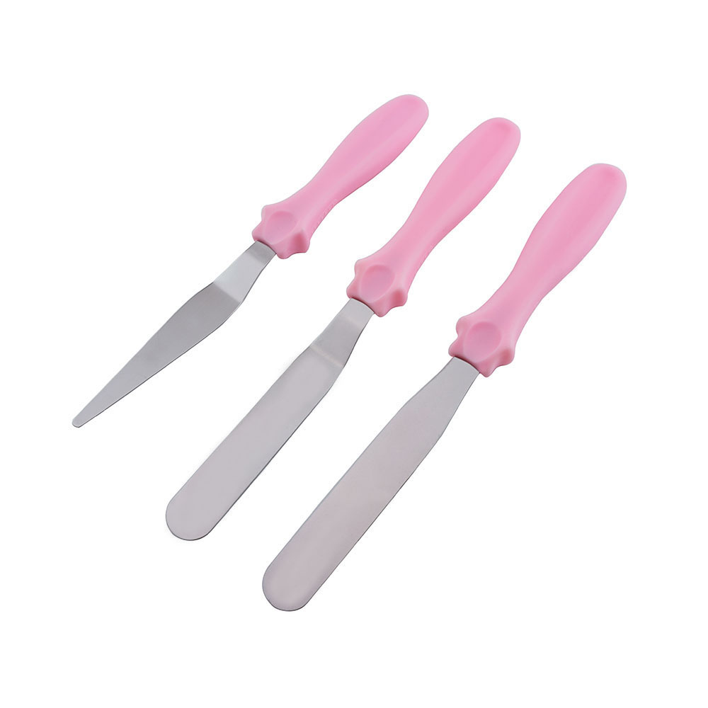 Baking Tools Icing Spatulas Set 3 Pcs Stainless Steel Spatulas with 3 Pcs Plastic Cake Scrapers for Cream Spreading,