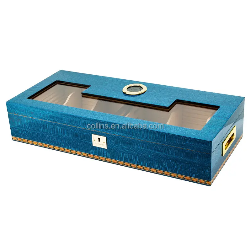 Custom high glossy cedar wooden cabinet handmade cigar humidor box with accessories