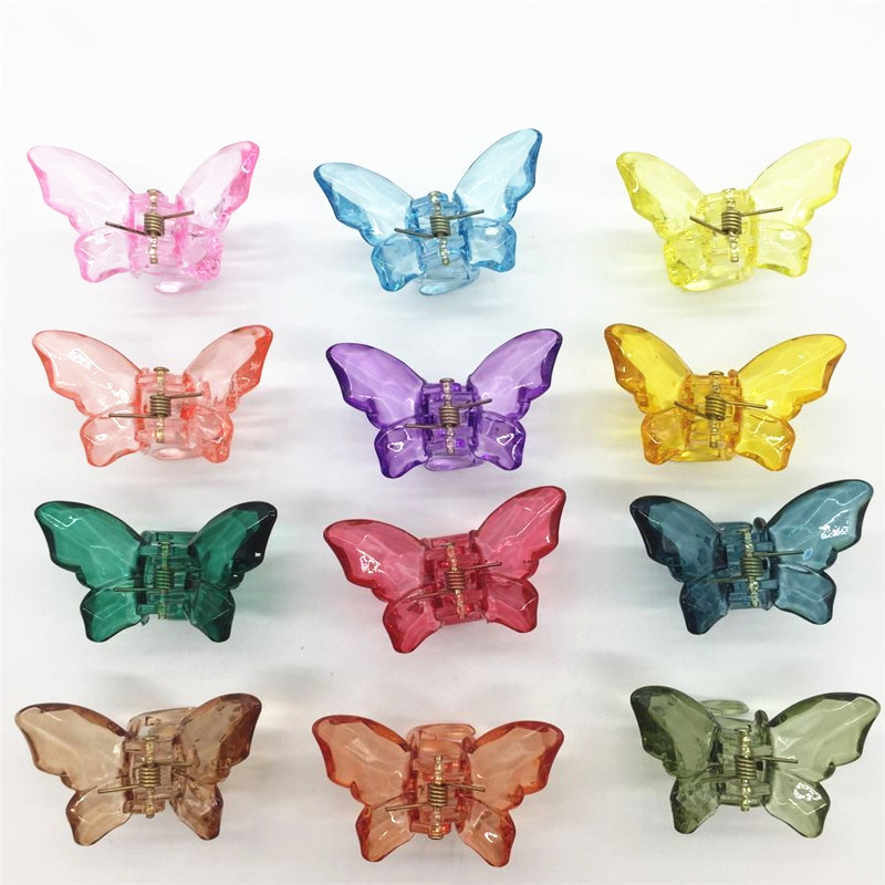 Factory Wholesale Fashion Hair Accessories Colorful Clear Plastic Small Butterfly Hair Clip Claw For Baby Girls