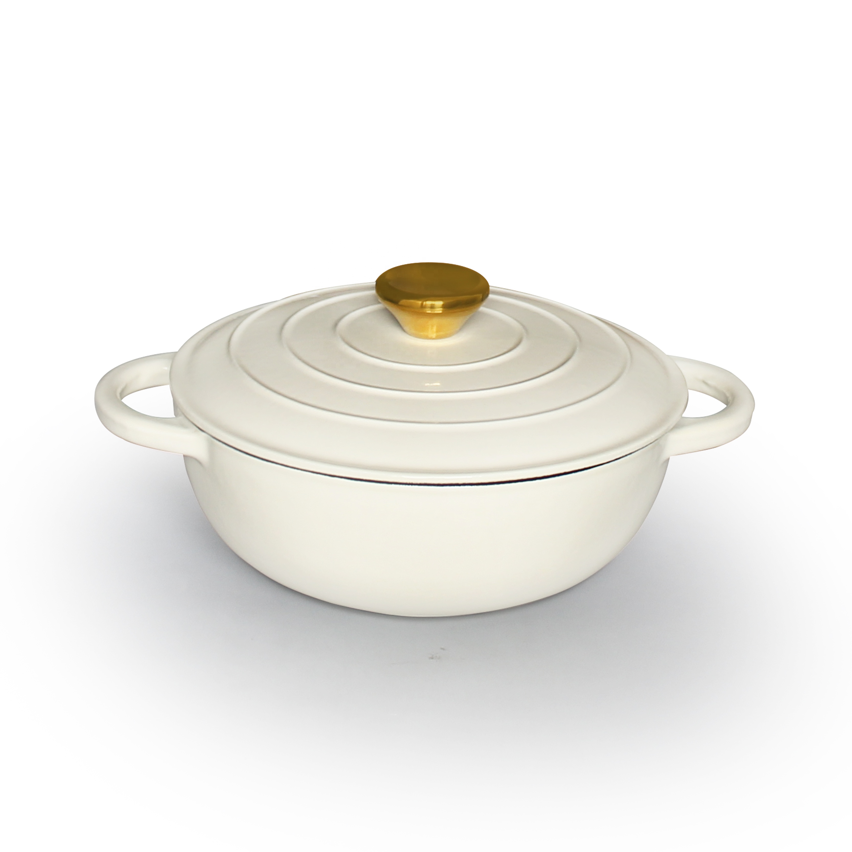 Deep round Cast Iron Enamel Casserole Cookware Dutch Oven with Metal Lid for Outdoor CookingDia22*H8cm 2.1L