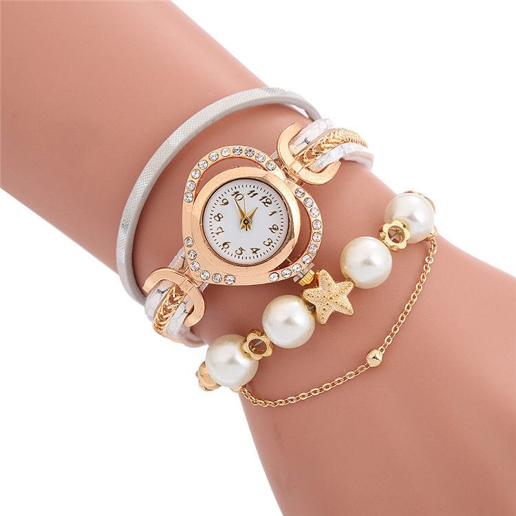 Women's multi-layered beaded love dial winding bracelet watch creative decorative ethnic style women's watch