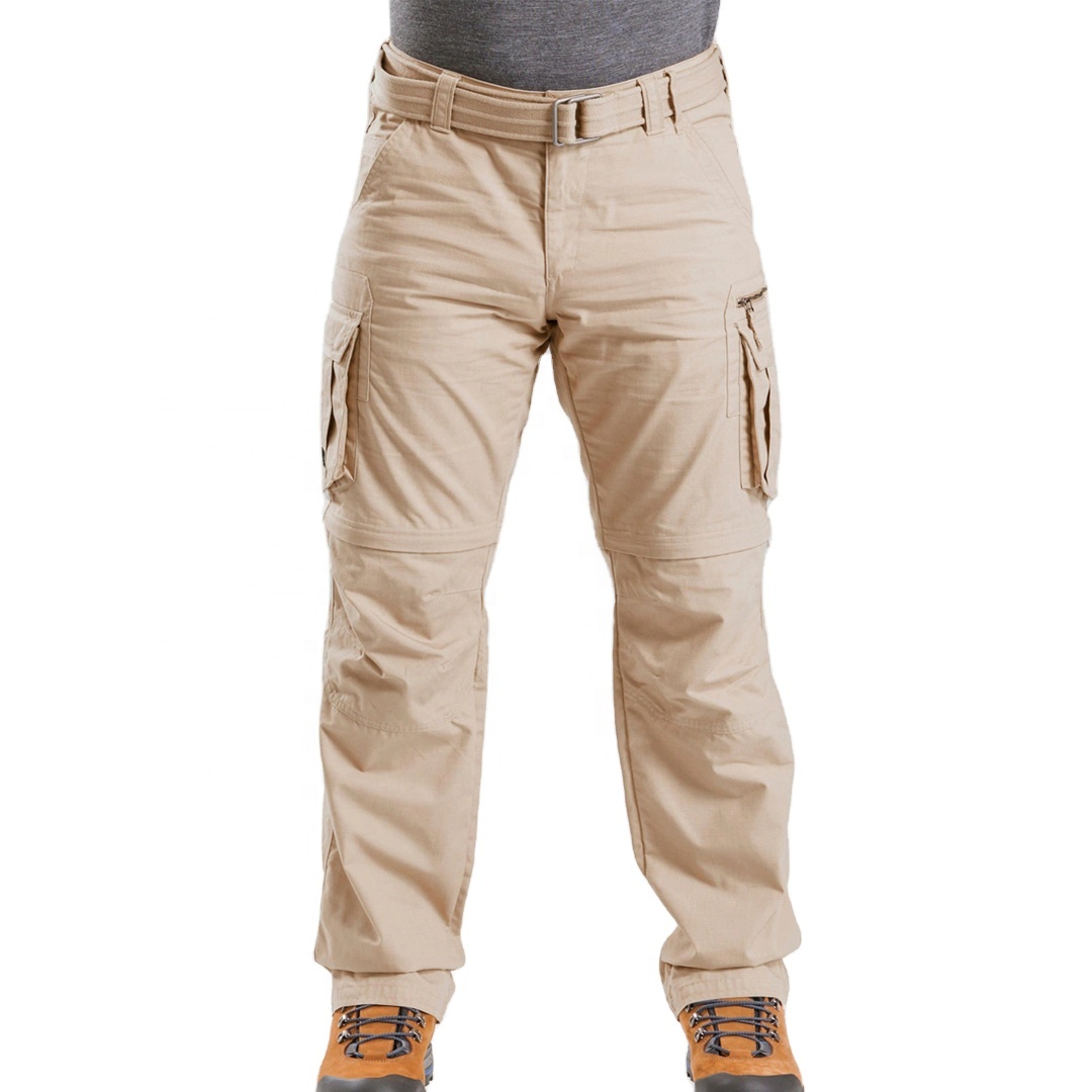Branded 100% organic cotton khaki 8 pockets mens cargo trousers