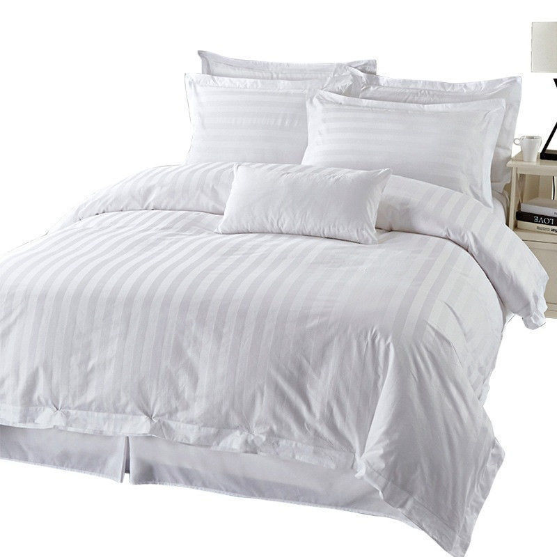 Oem Factory Wholesale Collection Dubai Hotel 3Cm 100% Organic Cotton White Stripe Duvet Cover Bed Linen For Hotel Bedding Set