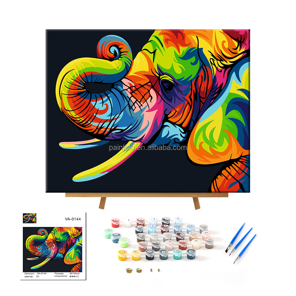 Paintido абстрактные красочные животных Diy рисунок арт акриловой краской по номерам с изображением слона