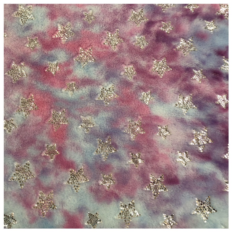 100% polyester tie dyed faux fur fabric foil printed fake hair like bronzed plush rabbit fur gilded
