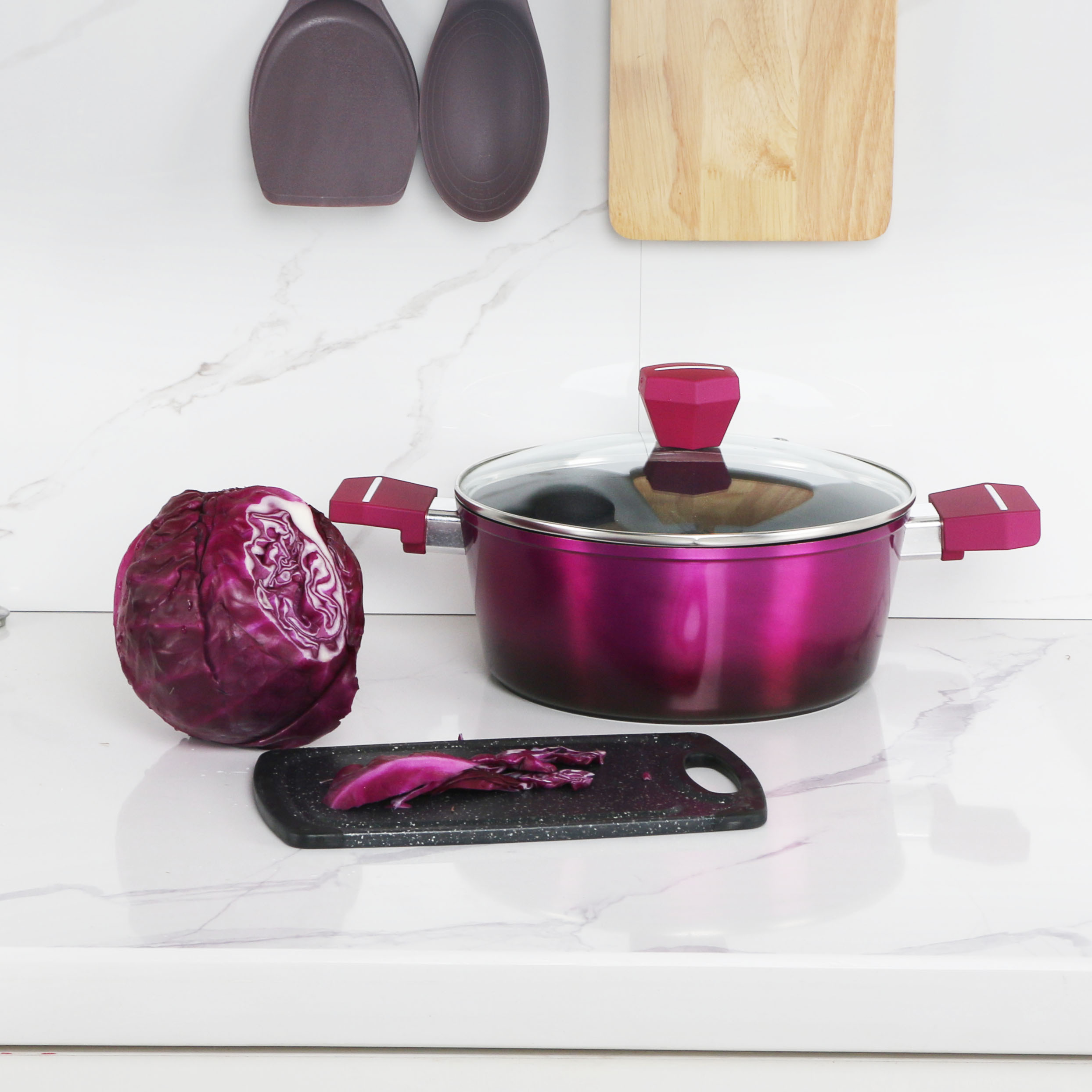 Marble Casserole Ceramic Nonstick Aluminum Purple Dutch Oven Casserole with Lid