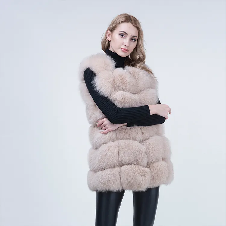Women Real Fox Fur Gilet Winter Warm Vest Fashion Waistcoat Thick Sleeveless Fur Coat
