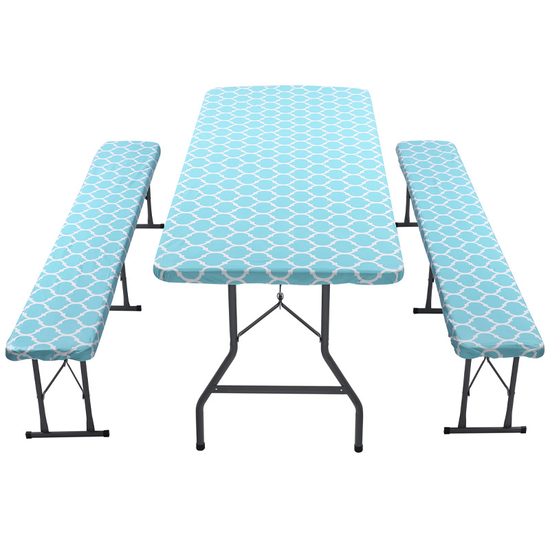 4 6 ft printed lattice Moroccan Elastic band waterproof BBQ table cover set picnic table and bench fitted tablecloth cover