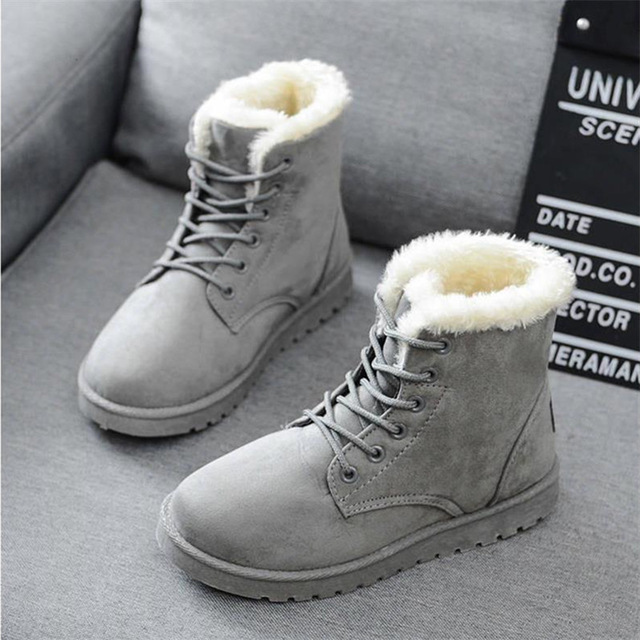 Women Winter Snow Boots Warm Flat Plus Size Platform Lace Up Ladies Women's Shoes New Flock Fur Suede Ankle Boots Female