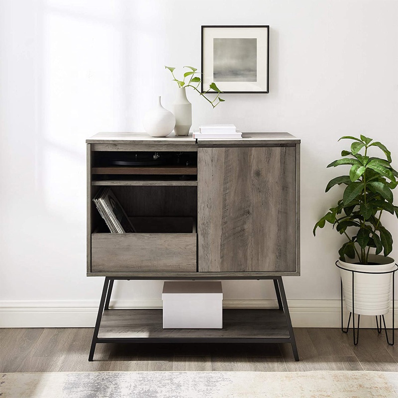 Rustic super luxury dove grey console entrance hall table console with open drawer shelf and sliding door tv cabinet stand unit
