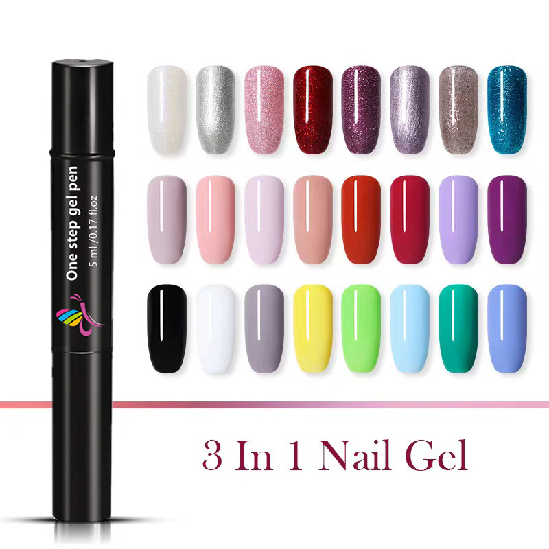 Manicure Kit Fashion Color 3 IN 1 UV Pen Kit No Need Base and Top Soak Off Hema Free Nail One Step Gel Polish