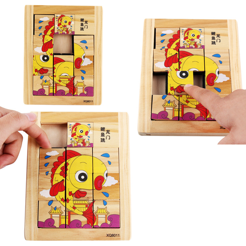 Cheap custom cartoon wooden sliding jigsaw puzzle game with factory price
