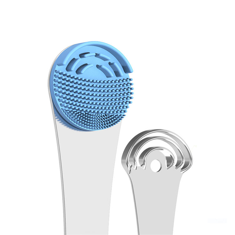 Wholesale reusable Silicone Tongue Scraper Cleaner Rubber with 2 pcs Replaceable Tongue Brushes