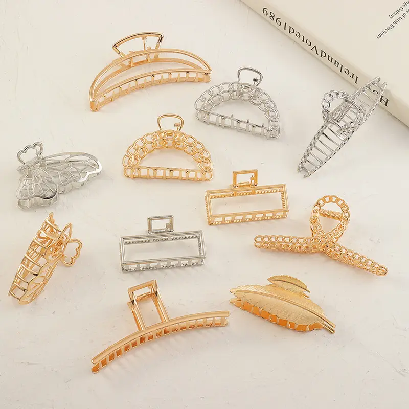 Fashion Wholesale Ladies Hair Accessories Custom Hair Pins Metal Gold Hair Claw Clips for Girls Design