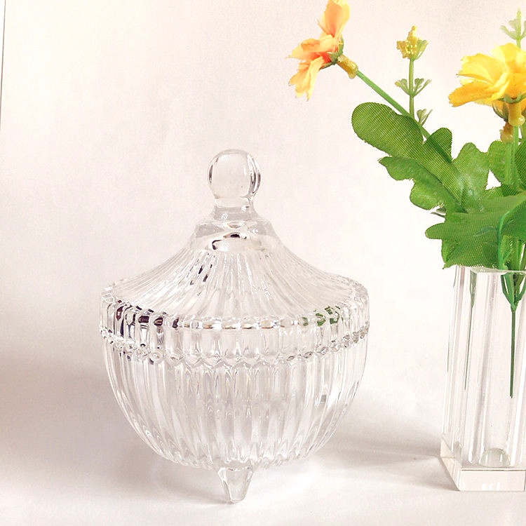 Wholesale Fashion Flower Shape Design Crystal Clear Glass Snacks or Fruit Bowl or Sugar Bowl With Lid