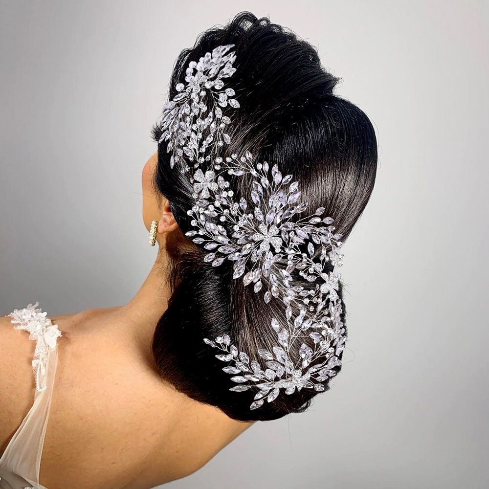 Jachon Hot Sale Silver Wedding Hair Accessories For Brides Headband For Bridal Rhinestone Headpieces