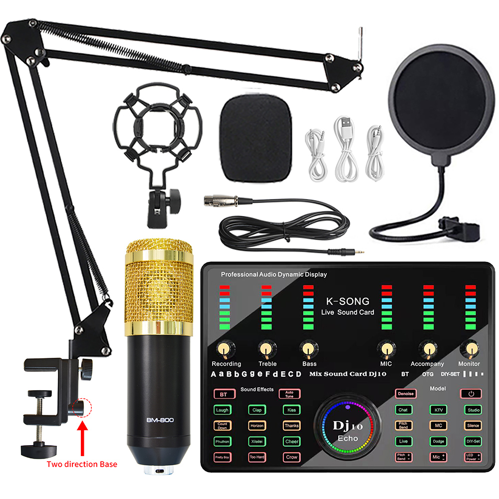 Лидер продаж, профессиональный микрофон BM800 900 и DJ10, многофункциональная звуковая карта, набор для караоке, Студийный конденсаторный микрофон для записи