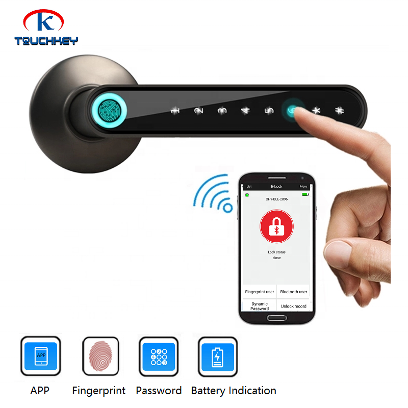 Дверной замок с одной защелкой, bluetooth, сканирование отпечатка пальца, управление мобильным приложением