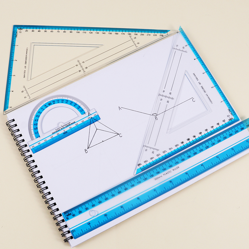 Foska Promotional Multi Shape Math Geometry Squares Triangle Protractor Plastic Ruler Set for School Student