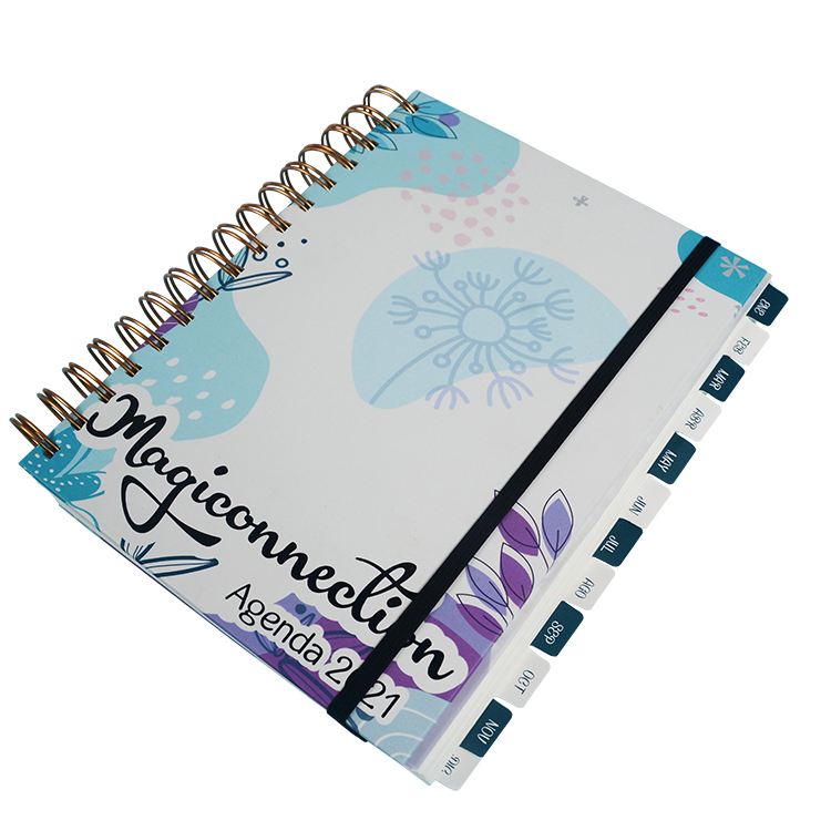 Printing Factory customized 2 sheets sticker A5 planner metal coil spiral binding hard cover agendas with pocket