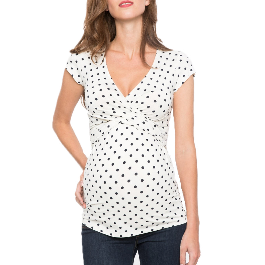 RTS fashion maternity print dot t shirt v-neck short sleeve breastfeeding tops plus size women