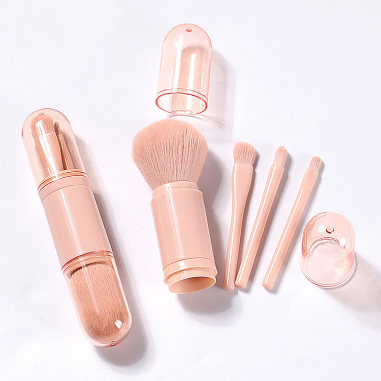 2021 New Style Portable Retractable Double Side 4 In 1 Makeup Brush Set, Travel Makeup Brush Set