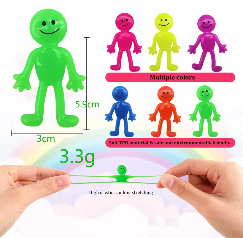 TPR 2024 Promotional cheaper Fidget Toys Smiley Face people Colorful Party Favor Toy Stretchy bendable man