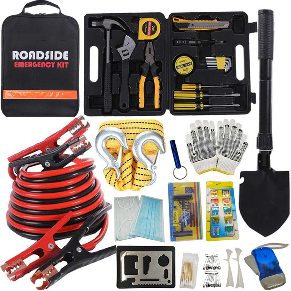 14 Pcs Amazon Hot Sale Auto Roadside Assistance Tool Bag with Jumper Cables Portable Vehicle Emergency Kit Car Safety Kit