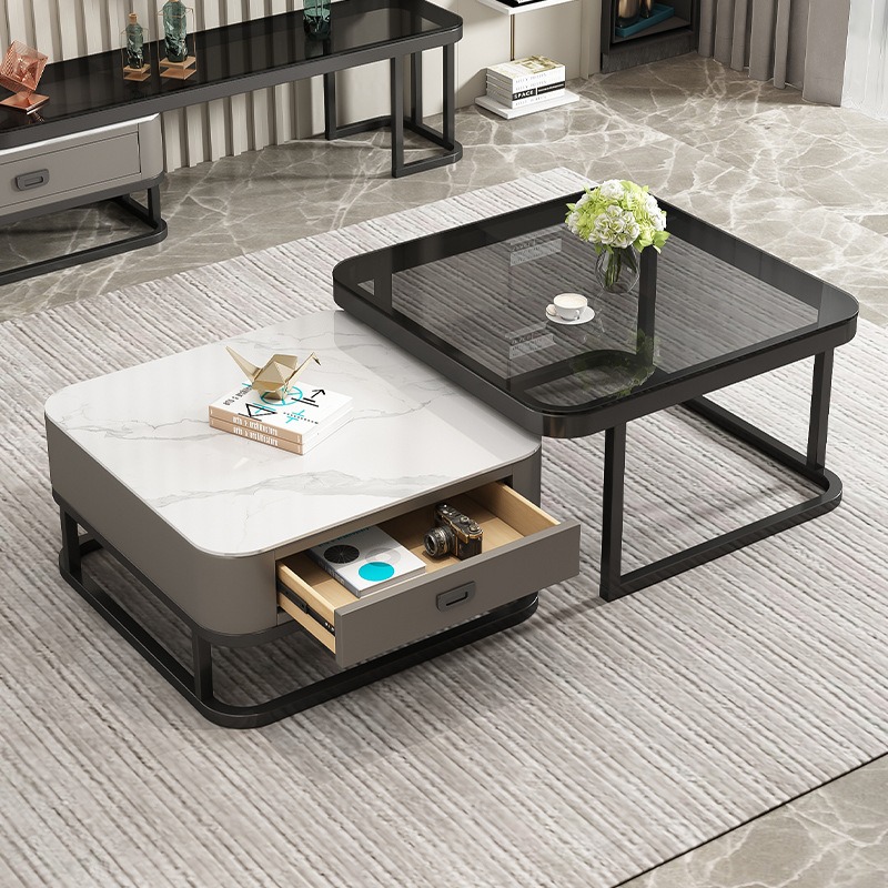 Living Room Center Table Coffee Tables Combination Creative Metal Glass CoffeeTable Storage Furniture with Drawer