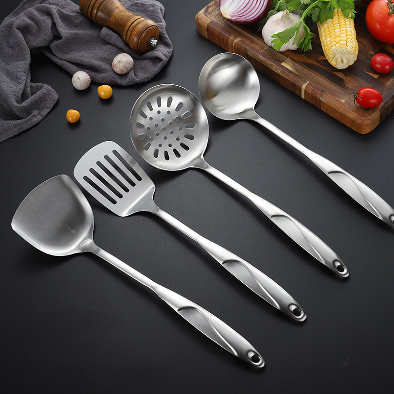 Household kitchen utensils cooking shovel spoon set S-shaped shovel spoon colander stainless steel 4-piece set