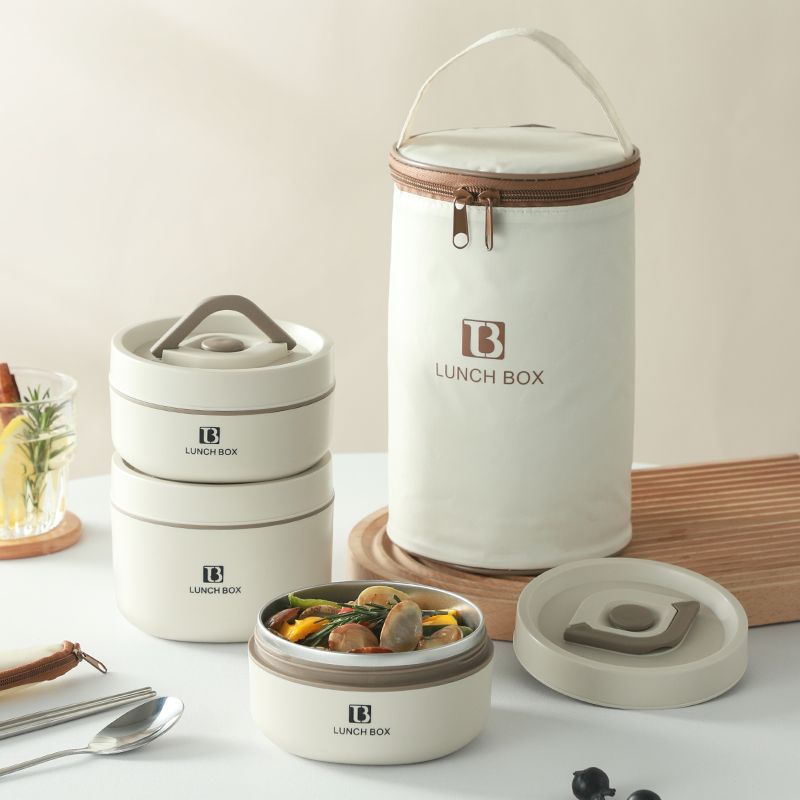 Morden Style Custom Adult & Kid Bento Box 4-Layered Insulated Stainless Steel Lunch Work Container Leak-Proof Dinnerware Set