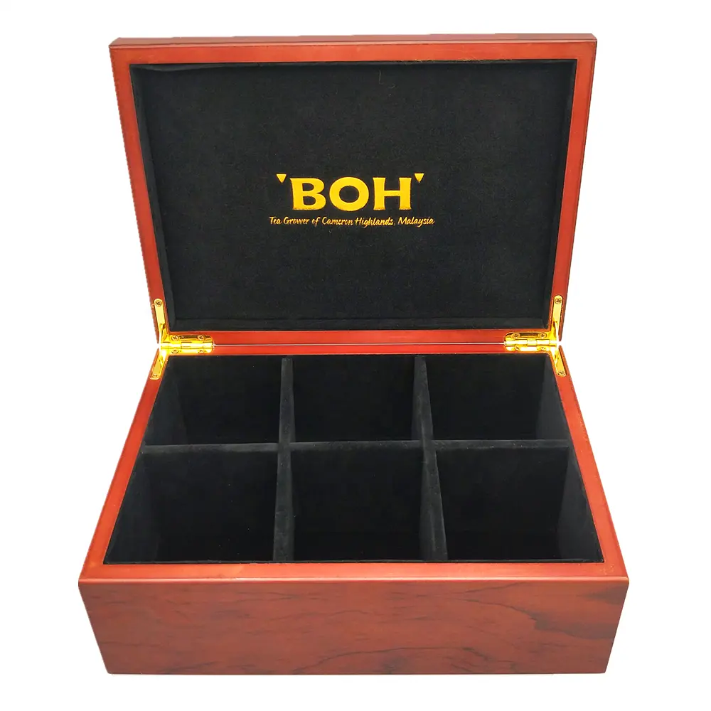 Hot Sale Wholesale Popular 6 Compartments Matte Rosewood Tea bags Gift box