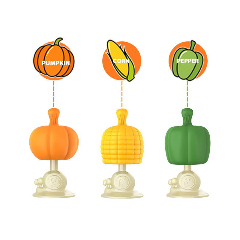 wholesale organic mushroom packaging molar pumpkin fruit funny vegetable 100% bpa free food grade toys silicone baby teether
