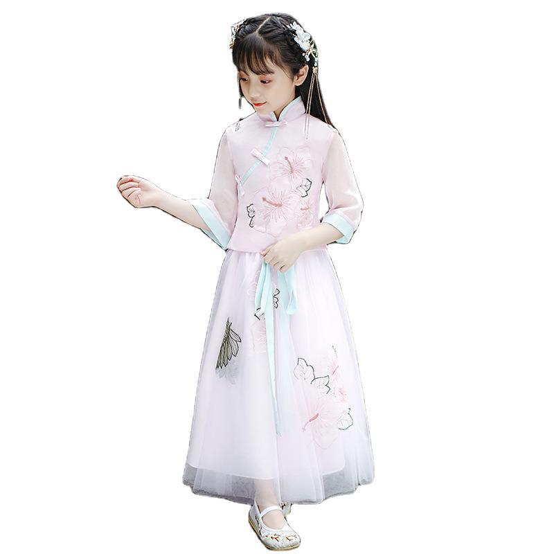 Для девочек Hanfu Детские Tang Hanfu оптовая продажа китайских автошин в натуральную величину костюм платье традиционное китайское детское Тан ханьфу для девочек