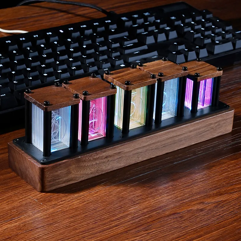 Dorui Drop Shipping DIY Led Digital Clock Sci - Fi Design Analog Glow Tube Nixie Clock Wood Base Desktop Light