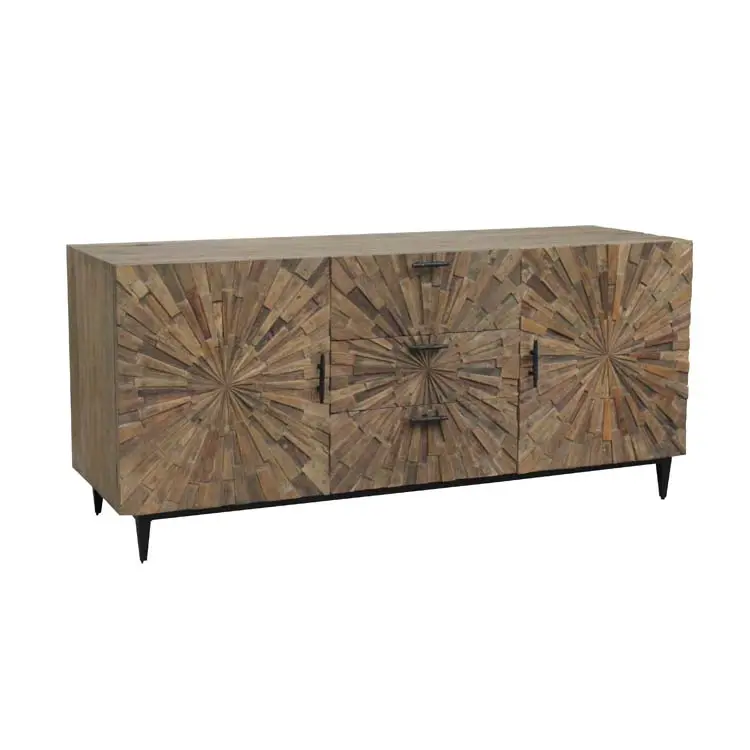 MRS WOODS Metal Frame New Elm Kitchen Cabinet Wooden Sideboard