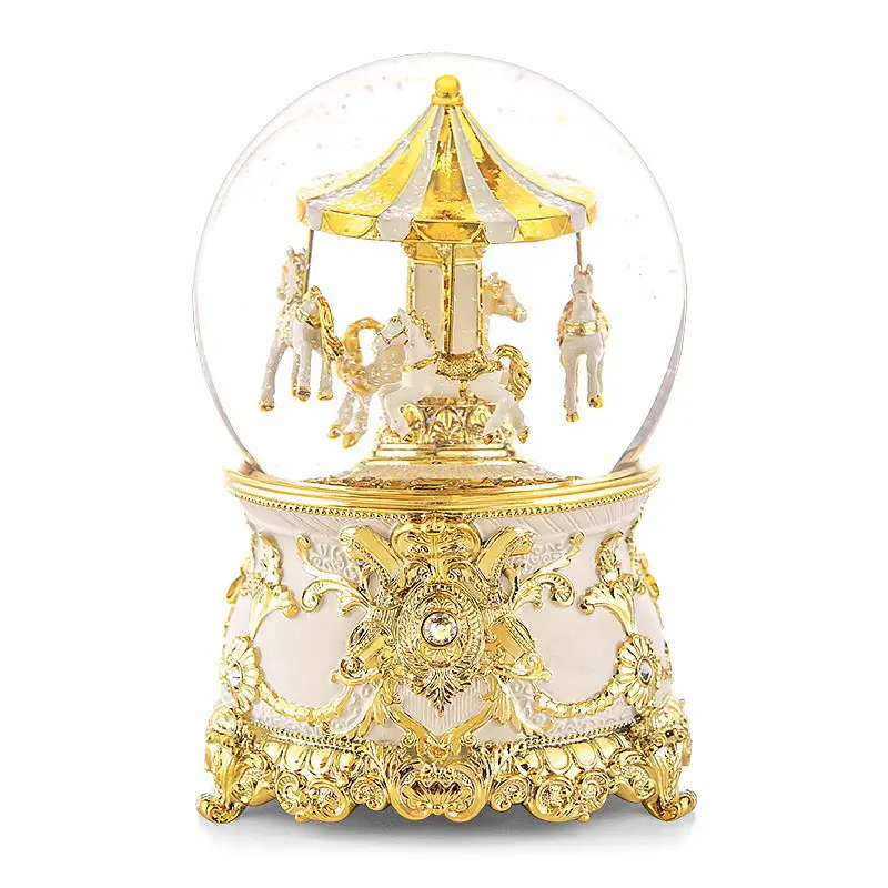 OEM music box manufacturer Christmas Valentine's Day gift resin carousel snow globe