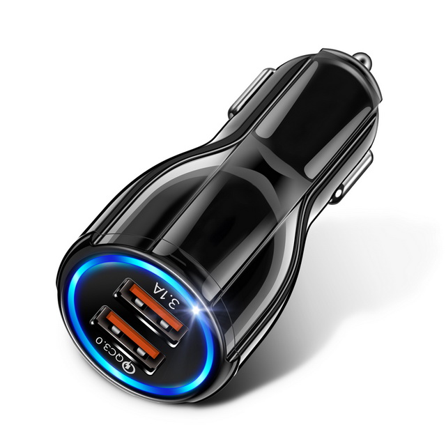 Прямая продажа с фабрики 30 Вт Быстрая зарядка QC 3,0 Mini Dual Usb Автомобильное зарядное устройство со светодиодной подсветкой